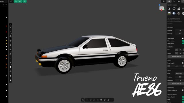 Model 3D Toyota Trueno AE86 di software desain